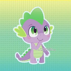 Size: 450x450 | Tagged: safe, artist:miss-glitter, spike, dragon, g4, blush sticker, blushing, chibi, cute, gradient background, male, solo, spikabetes, starry eyes, wingding eyes