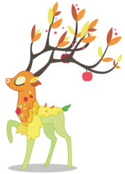 Size: 4145x5771 | Tagged: safe, artist:dragonchaser123, the great seedling, dryad, elk, g4, going to seed, absurd resolution, branches for antlers, creature, eyes closed, male, raised hoof, simple background, smiling, solo, transparent background, vector