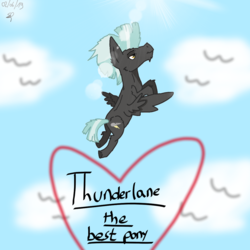 Size: 1080x1080 | Tagged: safe, artist:speedy draw, thunderlane, pegasus, pony, g4, best pony, cloud, digital art, effects, flying, heart, male, scketch, sky, solo