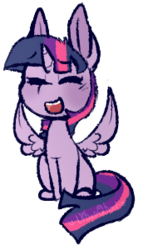 Size: 178x300 | Tagged: safe, artist:urbanqhoul, twilight sparkle, alicorn, pony, cute, eyes closed, female, mare, open mouth, simple background, sitting, solo, spread wings, transparent background, twiabetes, twilight sparkle (alicorn), wings