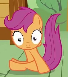 Size: 379x432 | Tagged: safe, screencap, scootaloo, pony, one bad apple, animation error, cropped, female, solo, wat, what is anatomy