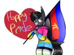 Size: 1600x1200 | Tagged: safe, artist:kaywhitt, oc, oc only, classical hippogriff, hippogriff, anthro, agender, clothes, flag, hippogriff oc, hoodie, pansexual, pi, polyamory, pride, simple background, solo, transparent background