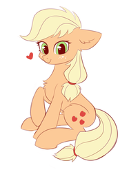 Size: 936x1252 | Tagged: safe, artist:kyrgyzpopstar, applejack, pony, g4, cheek fluff, chest fluff, cute, ear fluff, female, filly, hatless, heart, jackabetes, leg fluff, looking at you, missing accessory, simple background, sitting, solo, white background
