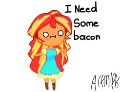Size: 2400x1800 | Tagged: safe, artist:artmlpk, sunset shimmer, equestria girls, g4, :i, bacon hair, cute, female, funny, photo, shimmerbetes, simple background, solo, white background
