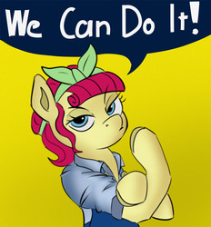 Size: 2041x2202 | Tagged: safe, artist:jellymaggot, torque wrench, pony, semi-anthro, g4, rainbow roadtrip, arm hooves, drawthread, female, high res, mare, ponified, rosie the riveter, we can do it!, world war ii