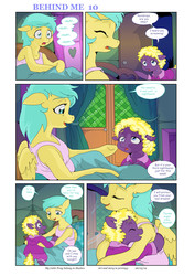 Size: 6197x8760 | Tagged: safe, artist:jeremy3, sunshower raindrops, oc, oc:valentine, earth pony, pegasus, pony, comic:behind me, g4, alternate universe, bed, comic, curtains