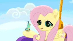 Size: 640x360 | Tagged: safe, screencap, fluttershy, pony, g4, my little pony: rainbow roadtrip, cute, faic, female, gif, hot air balloon, mare, non-animated gif, shyabetes
