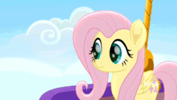 Size: 640x360 | Tagged: safe, screencap, fluttershy, bird, pegasus, pony, rainbow roadtrip, animated, cute, discovery family logo, female, hot air balloon, mare, shyabetes