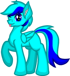 Size: 582x632 | Tagged: safe, artist:zeka10000, oc, oc only, oc:sky gamer, earth pony, pegasus, pony, blank flank, full body, looking at you, male, one eye closed, raised hoof, request, requested art, simple background, solo, stallion, standing, tongue out, transparent background, wink