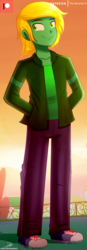 Size: 820x2360 | Tagged: safe, artist:the-butch-x, oc, oc only, oc:lloid garmadon, equestria girls, g4, clothes, commission, equestria girls oc, hand in pocket, jacket, male, pants, shoes, smiling, solo