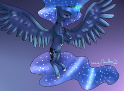 Size: 870x640 | Tagged: safe, artist:sunniesfunthecupcake, princess luna, alicorn, pony, g4, female, solo, spread wings, wings