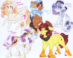 Size: 3847x3055 | Tagged: safe, artist:frozensoulpony, oc, oc only, oc:brina cupcake, oc:forget-me-knot, oc:peace belle, oc:tiny seedling, oc:violet chanter, earth pony, pegasus, pony, high res, magical lesbian spawn, offspring, parent:apple bloom, parent:featherweight, parent:pipsqueak, parent:scootaloo, parent:sweetie belle, parent:twist, parents:featherbloom, parents:sweetiesqueak, parents:twistaloo, traditional art