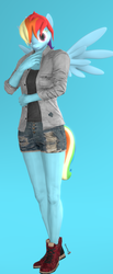 Size: 792x1920 | Tagged: safe, artist:spinostud, rainbow dash, pegasus, anthro, g4, 3d, clothes, denim shorts, female, looking at you, mare, shorts, source filmmaker