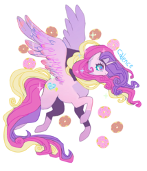Size: 498x581 | Tagged: safe, artist:cutesykill, princess cadance, alicorn, pony, g4, donut, female, flying, food, mare, simple background, solo, white background, wings