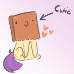 Size: 760x760 | Tagged: safe, artist:wholesomedoe, oc, oc:paper bag, chibi, cute, heart, paper bag, simple background, truth, white background