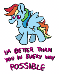 Size: 400x500 | Tagged: safe, artist:threetwotwo32232, rainbow dash, pegasus, pony, g4, animated, female, gif, mare, newbie artist training grounds, solo, text