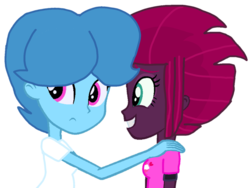 Size: 1308x981 | Tagged: safe, alternate version, artist:徐詩珮, fizzlepop berrytwist, spring rain, tempest shadow, equestria girls, g4, background removed, base used, equestria girls-ified, female, lesbian, ship:springshadow, shipping, simple background, transparent background