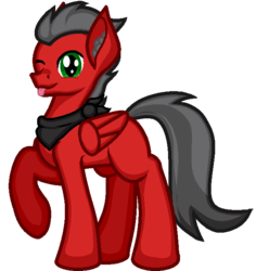Size: 600x636 | Tagged: safe, artist:zeka10000, oc, oc only, oc:sentinel, pegasus, pony, blank flank, ear fluff, full body, looking at you, male, one eye closed, request, requested art, simple background, solo, stallion, standing, tongue out, transparent background, wink