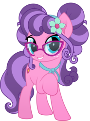 Size: 5253x7086 | Tagged: safe, artist:jhayarr23, petunia petals, earth pony, pony, g4, rainbow roadtrip, female, flower, flower in hair, glasses, mare, raised hoof, simple background, smiling at you, transparent background, vector