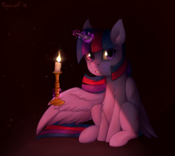 Size: 2160x1920 | Tagged: safe, artist:sinrinf, twilight sparkle, alicorn, pony, g4, candle, female, horn, magic, solo, twilight sparkle (alicorn), wings