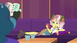 Size: 1920x1080 | Tagged: safe, screencap, rift axe, vignette valencia, equestria girls, equestria girls series, g4, inclement leather, spoiler:choose your own ending (season 2), spoiler:eqg series (season 2), beauty mark, cellphone, couch, draw me like one of your french girls, female, inclement leather: vignette valencia, lidded eyes, offscreen character, phone, pillow, pose, reclining, smartphone