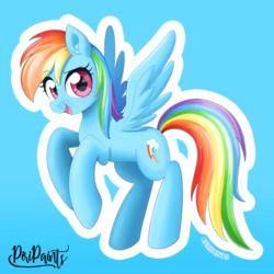 Size: 900x900 | Tagged: safe, artist:piripaints, rainbow dash, pegasus, pony, g4, ear fluff, female, flying, happy, mare, pink eyes, simple background, solo