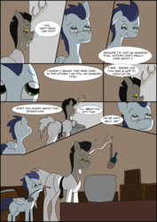 Size: 2480x3508 | Tagged: safe, artist:greeneyedmistress, discord, soarin', pony, comic:prelude to creation, colt, comic, ladle, male, pony discord, stallion, younger