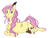 Size: 1725x1296 | Tagged: safe, artist:loladotz, fluttershy, oc, oc:wisteria, draconequus, hybrid, pegasus, pony, g4, braid, child, draconequus oc, duo, feather in hair, female, fluttermom, interspecies offspring, looking at each other, mare, mother and daughter, next generation, offspring, parent:discord, parent:fluttershy, parents:discoshy, prone, scar, simple background, white background