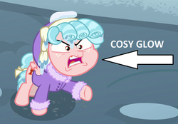 Size: 1030x718 | Tagged: safe, edit, edited screencap, screencap, cozy glow, pegasus, pony, frenemies (episode), g4, arrow, captain obvious, cozy glow is best facemaker, cropped, faic, female, filly, misspelling, solo