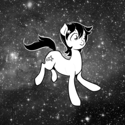 Size: 1280x1280 | Tagged: artist needed, safe, seven seas, star dancer, earth pony, pony, g4, my little pony: the manga, black and white, female, grayscale, mare, monochrome, solo, space, stars, universe