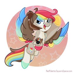 Size: 1280x1282 | Tagged: safe, artist:redpalette, oc, pegasus, pony, camera, colored hooves, colored wings, colored wingtips, cute, flying, instagram, multicolored wings, photography, rainbow wings, smiling, wings