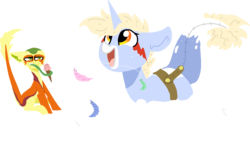 Size: 1088x677 | Tagged: safe, artist:nootaz, oc, oc only, oc:non toxic, oc:nootaz, monster pony, original species, tatzlpony, clothes, costume, cute, duo, fake tail, fake tatzlpony, food, happy, ice cream, ice cream cone, simple background, surprised, transparent background, worm on a string