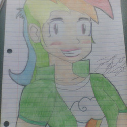 Size: 320x320 | Tagged: safe, artist:that1guygamer18, rainbow dash, human, g4, cute, female, humanized, lined paper, looking at you, makeup, smiling, solo