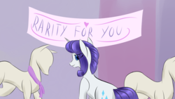 Size: 1920x1080 | Tagged: safe, artist:renarde-louve, rarity, pony, g4, atg 2019, banner, clothes, mannequin, newbie artist training grounds, rarity for you, scarf, solo, text