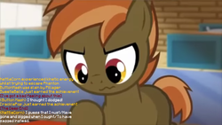 Size: 853x480 | Tagged: safe, artist:jan, edit, button mash, earth pony, pony, don't mine at night, g4, blank flank, chat, colt, foal, haiku, hooves, implied crackle pop, implied kettle corn, implied sweetie belle, male, minecraft, solo, text