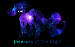 Size: 2500x1562 | Tagged: safe, artist:kirasunnight, princess luna, alicorn, pony, g4, female, glowing eyes, silhouette, solo, space, wallpaper
