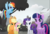 Size: 1128x769 | Tagged: safe, screencap, applejack, fluttershy, rainbow dash, rarity, twilight sparkle, alicorn, earth pony, pegasus, pony, unicorn, g4, my little pony: friendship is magic, my little pony: rainbow roadtrip, colorless, cropped, cute, discovery family logo, female, flying, glare, group, looking at you, mare, nopony is amused, raised eyebrow, spread wings, suspicious, twilight sparkle (alicorn), wings