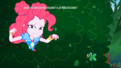 Size: 1366x768 | Tagged: safe, screencap, pinkie pie, equestria girls, equestria girls series, g4, sunset's backstage pass!, spoiler:eqg series (season 2), bush, female, geode of sugar bombs, magical geodes, sad, solo, wavy mouth, when she doesn't smile