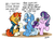Size: 2396x1703 | Tagged: safe, artist:bobthedalek, starlight glimmer, sunburst, trixie, pony, unicorn, g4, atg 2019, awkward moment, boasting, coffee cup, cup, female, glare, glasses, hoof hold, implied lesbian, implied shipping, implied snuggling, implied startrix, inconvenient trixie, magic, male, mare, newbie artist training grounds, stallion, starlight glimmer is not amused, this will end in pain, unamused