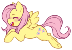 Size: 1248x860 | Tagged: safe, artist:peanuthughes83, fluttershy, pegasus, pony, g4, blushing, cute, eyes closed, female, mare, open mouth, profile, prone, shyabetes, simple background, smiling, solo, spread wings, transparent background, wings
