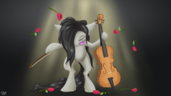 Size: 3840x2160 | Tagged: safe, artist:coldtrail, octavia melody, earth pony, pony, g4, atg 2019, bipedal, bow (instrument), bowing, cello, female, flower, high res, mare, musical instrument, newbie artist training grounds, solo