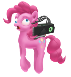 Size: 2091x2276 | Tagged: safe, artist:amarthgul, pinkie pie, cyborg, earth pony, pony, g4, atg 2019, derp, female, graphics card, high res, newbie artist training grounds, simple background, solo, transparent background, wat, wires
