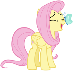 Size: 7235x7033 | Tagged: safe, artist:andoanimalia, fluttershy, butterfly, pegasus, pony, g4, sounds of silence, absurd resolution, cute, eyes closed, female, mare, open mouth, shyabetes, simple background, solo, transparent background, vector
