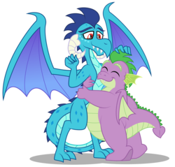 Size: 1024x980 | Tagged: safe, artist:aleximusprime, princess ember, spike, dragon, g4, adult, adult spike, chubby, cute, dragoness, eyes closed, fat, fat spike, female, friendshipping, hug, older, older spike, patting, plump, simple background, transparent background, vector, winged spike, wings