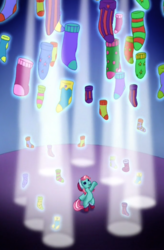 Size: 1222x1865 | Tagged: safe, composite screencap, edit, edited screencap, screencap, minty, earth pony, pony, a very minty christmas, g3, clothes, floating, panorama, socks, spotlight, striped socks, that pony sure does love socks