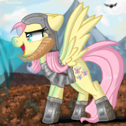 Size: 2048x2048 | Tagged: safe, artist:sacredroses-art, fluttershy, pegasus, pony, g4, badass, badass adorable, clothes, cosplay, costume, crossover, cute, dovahshy, female, flutterbadass, helmet, high res, horned helmet, open mouth, profile, shyabetes, skyrim, solo, the elder scrolls, thu'um
