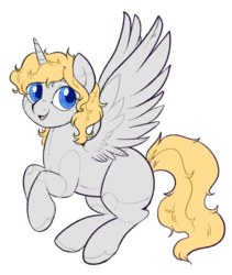 Size: 570x676 | Tagged: safe, artist:lulubell, oc, oc only, oc:harmony core, alicorn, pony, robot, robot pony, alicorn oc, blonde hair, blue eyes, colored sketch, gray coat, simple background, solo, transparent background, uncanny valley
