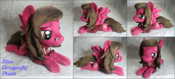 Size: 4000x1800 | Tagged: safe, artist:bluedragonflyplush, pegasus, pony, clothes, commission, irl, lidded eyes, male, nose piercing, photo, pierce the veil, piercing, plushie, ponified, prone, shirt, smiling, smirk, solo, spread wings, stallion, t-shirt, vic fuentes, wings
