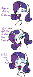 Size: 579x1353 | Tagged: safe, artist:jargon scott, rarity, pony, unicorn, g4, comic, dialogue, eyeshadow, female, grills, hilarious in hindsight, laughing, makeup, mare, meme, parody, ponified, riff raff, sharp teeth, simple background, solo, teeth, vine video, wahaha, white background