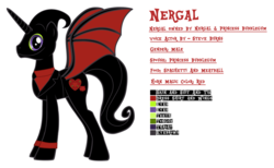 Size: 3840x2360 | Tagged: safe, demon, demon pony, pony, unicorn, bat wings, business suit, clothes, female, high res, horn, male, nergal, nergal and princess bubblegum, photo, ponified, solo, stallion, steve burns, straight, voice actor, wings